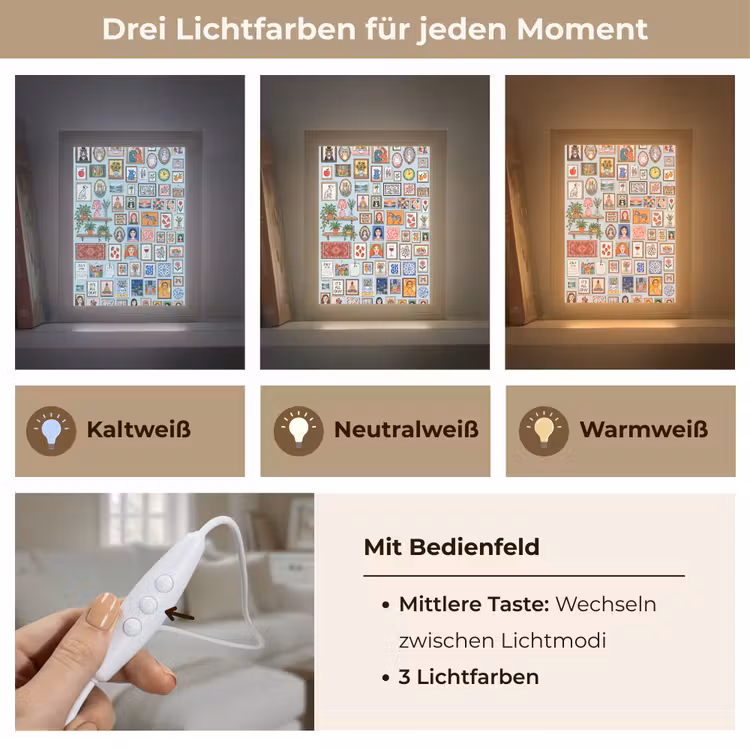 Wanddecoratie - Collectie - Huis - Illustratief - Kleurrijk Light Box met kabel (Tafellamp) klein -USP_lichtkleurDE