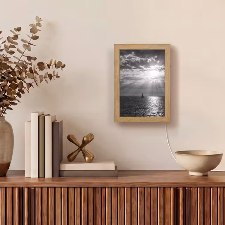 Water - Boot - Lucht - Natuur - Zwart-wit Light Box met kabel (Tafellamp) klein -sfeer2