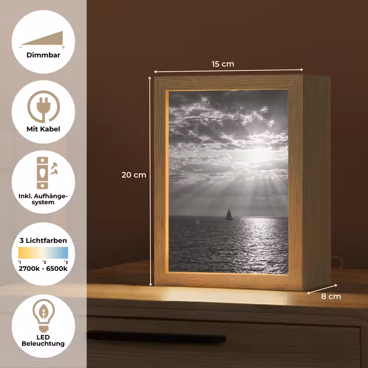 Water - Boot - Lucht - Natuur - Zwart-wit Light Box met kabel (Tafellamp) klein -USP_DE