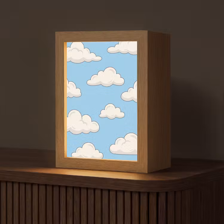 Wolk - Cartoon - Lucht - Blauw - Wit Light Box met kabel (Tafellamp) klein -z3d_website