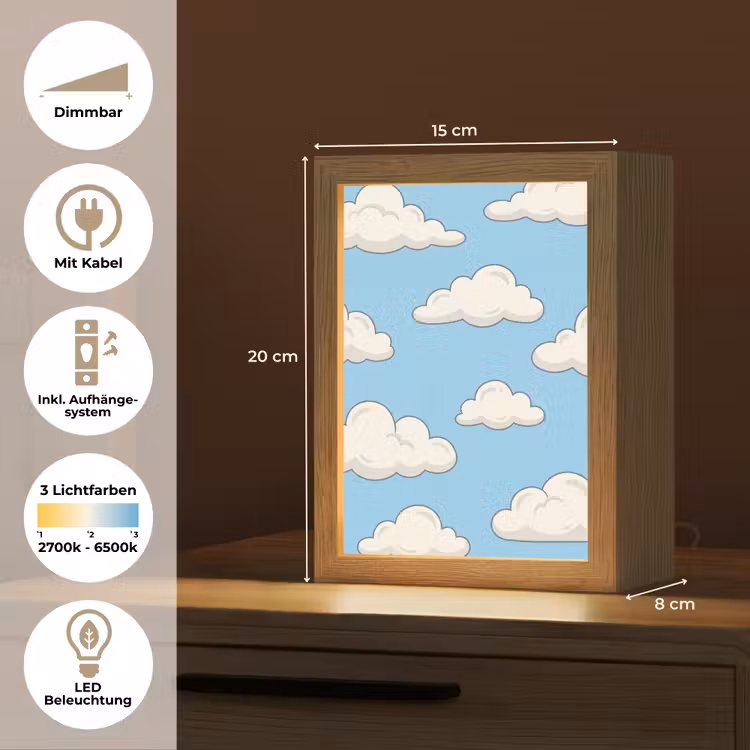 Wolk - Cartoon - Lucht - Blauw - Wit Light Box met kabel (Tafellamp) klein -USP_DE