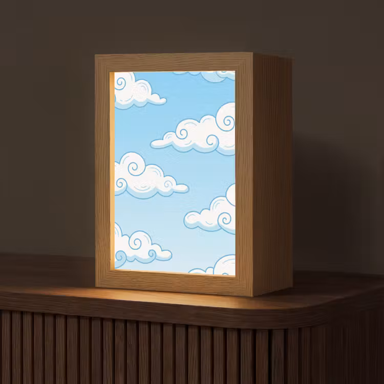 Wolk - Lucht - Cartoon - Blauw - Wit Light Box met kabel (Tafellamp) klein -z3d_website