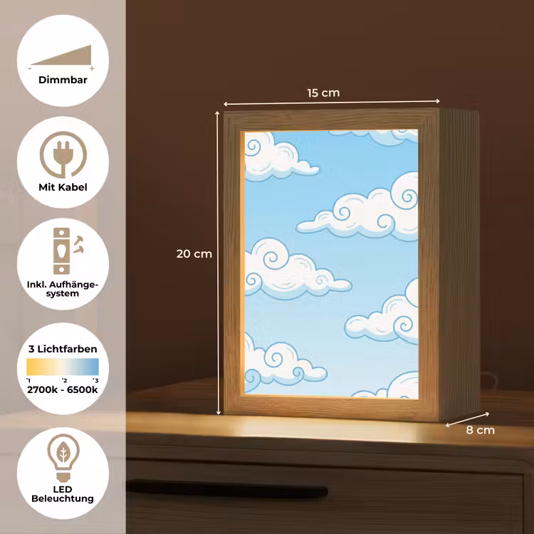 Wolk - Lucht - Cartoon - Blauw - Wit Light Box met kabel (Tafellamp) klein -USP_DE