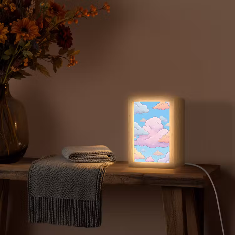 Wolk - Lucht - Natuur - Illustratie - Pastel Light Box met kabel (Tafellamp) klein -sfeer4