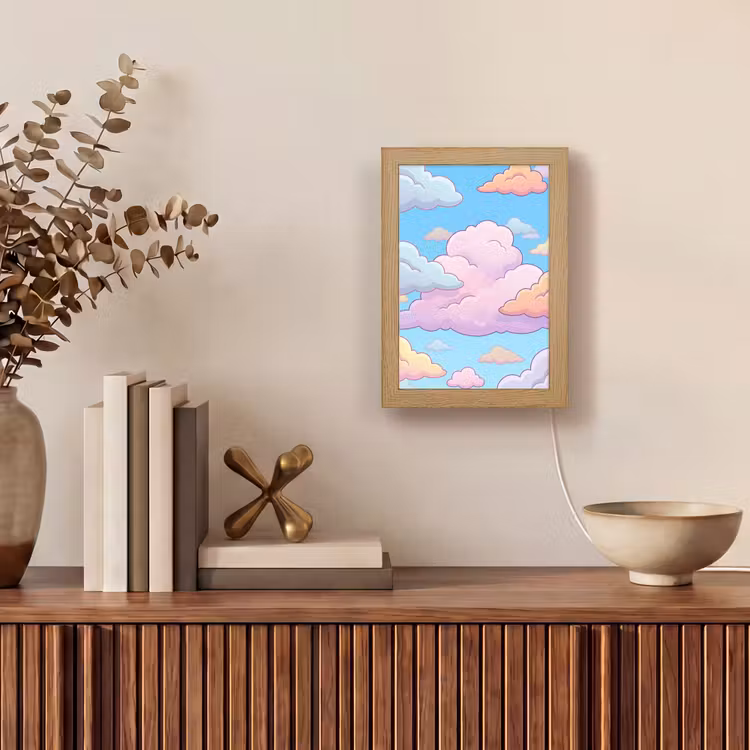 Wolk - Lucht - Natuur - Illustratie - Pastel Light Box met kabel (Tafellamp) klein -sfeer2