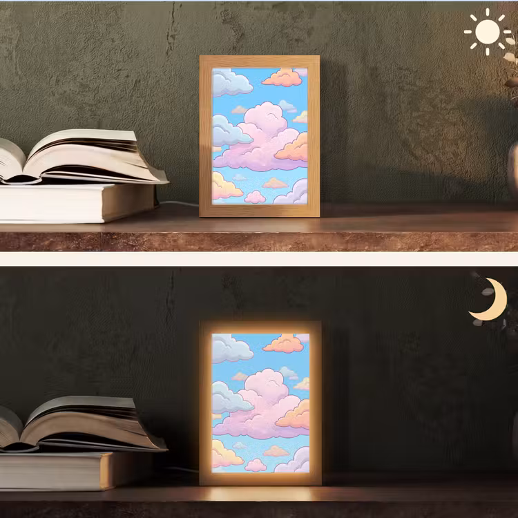 Wolk - Lucht - Natuur - Illustratie - Pastel Light Box met kabel (Tafellamp) klein -sfeer3