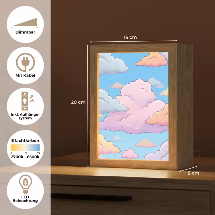 Wolk - Lucht - Natuur - Illustratie - Pastel Light Box met kabel (Tafellamp) klein -USP_DE