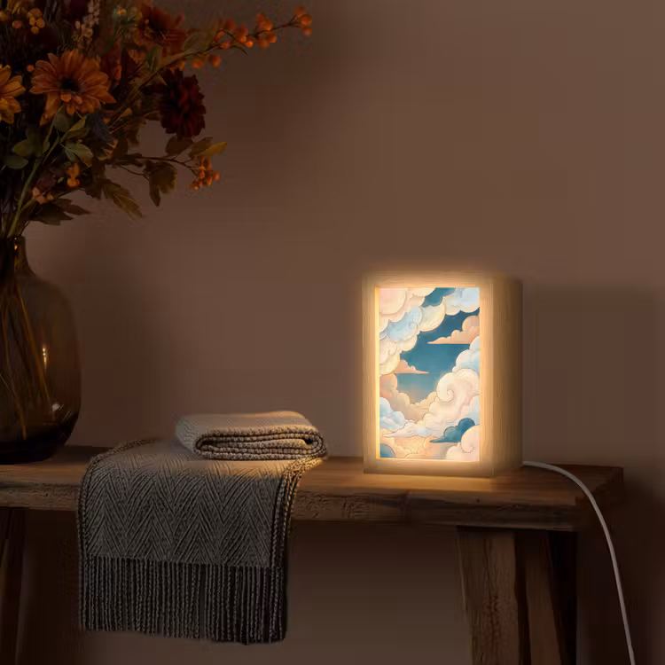 Wolk - Lucht - Natuur - Illustratief - Oranje Light Box met kabel (Tafellamp) klein -sfeer4