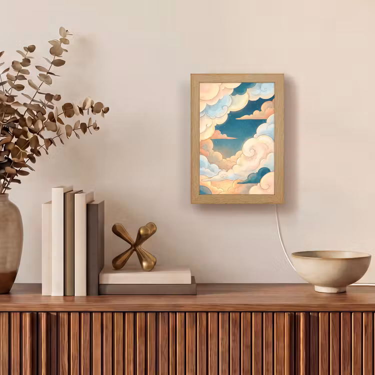 Wolk - Lucht - Natuur - Illustratief - Oranje Light Box met kabel (Tafellamp) klein -sfeer2