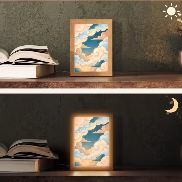 Wolk - Lucht - Natuur - Illustratief - Oranje Light Box met kabel (Tafellamp) klein -sfeer3