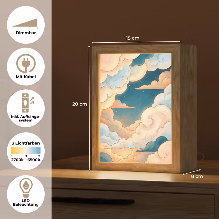 Wolk - Lucht - Natuur - Illustratief - Oranje Light Box met kabel (Tafellamp) klein -USP_DE