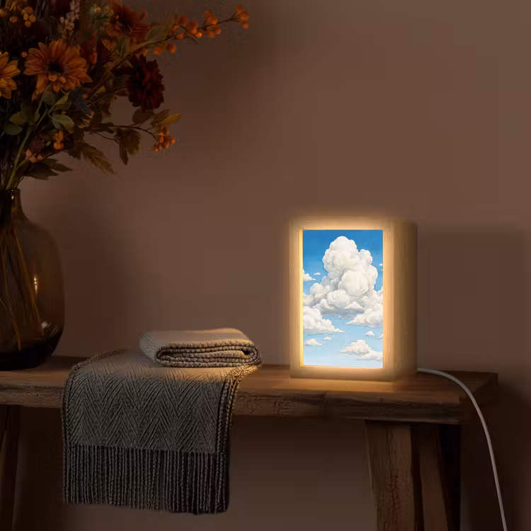 Wolken - Blauwe lucht - Natuur - Modern - Wit Light Box met kabel (Tafellamp) klein -sfeer4