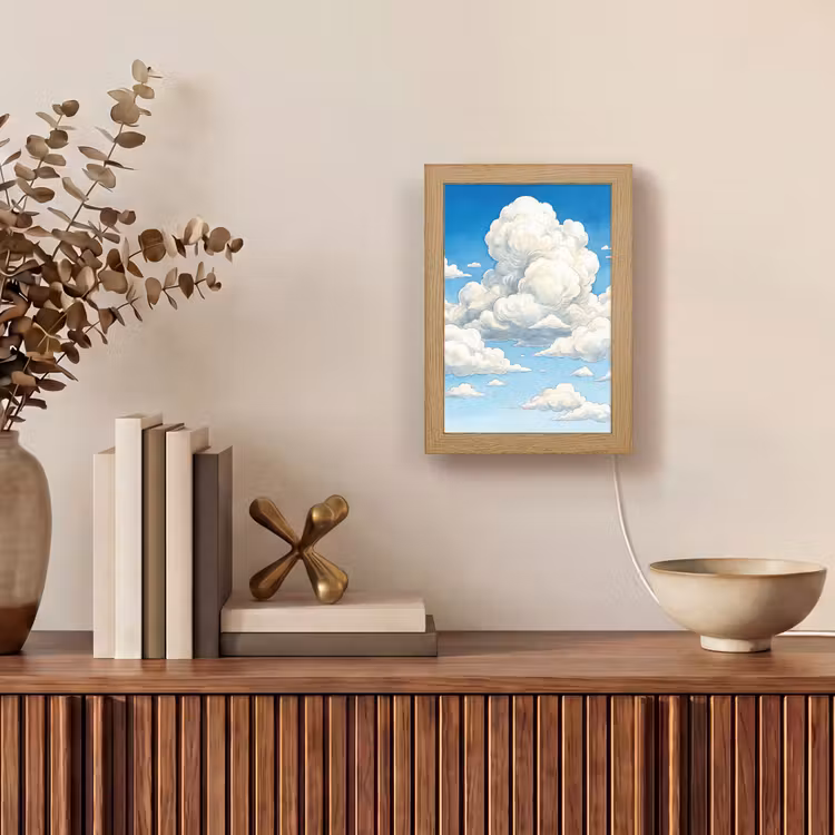 Wolken - Blauwe lucht - Natuur - Modern - Wit Light Box met kabel (Tafellamp) klein -sfeer2