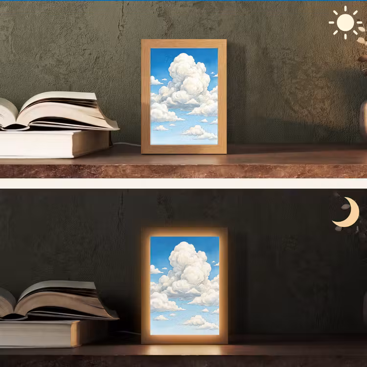 Wolken - Blauwe lucht - Natuur - Modern - Wit Light Box met kabel (Tafellamp) klein -sfeer3