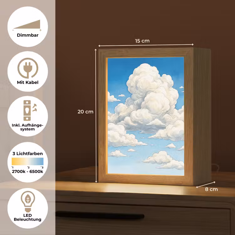 Wolken - Blauwe lucht - Natuur - Modern - Wit Light Box met kabel (Tafellamp) klein -USP_DE
