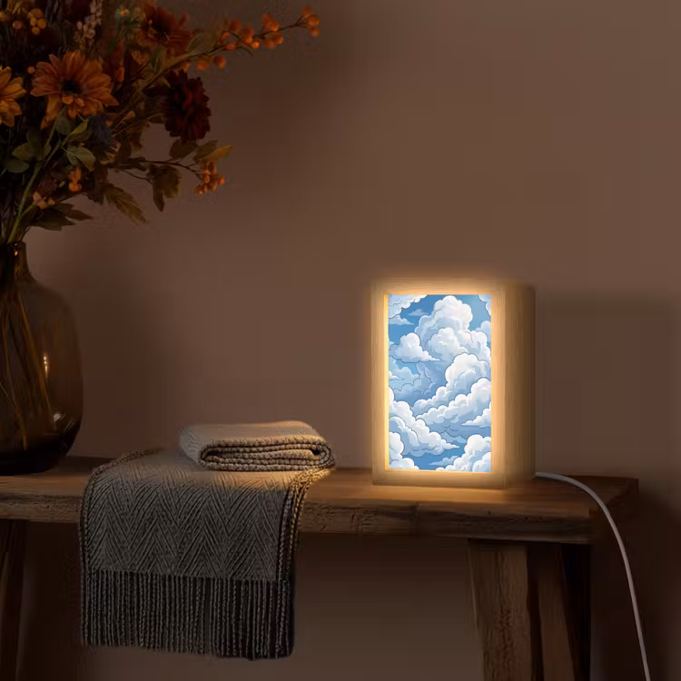 Wolken - Hemel - Abstract - Wit Light Box met kabel (Tafellamp) klein -sfeer4