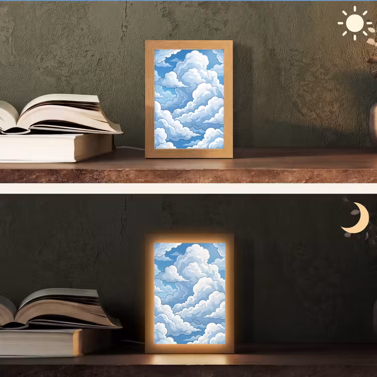 Wolken - Hemel - Abstract - Wit Light Box met kabel (Tafellamp) klein -sfeer3