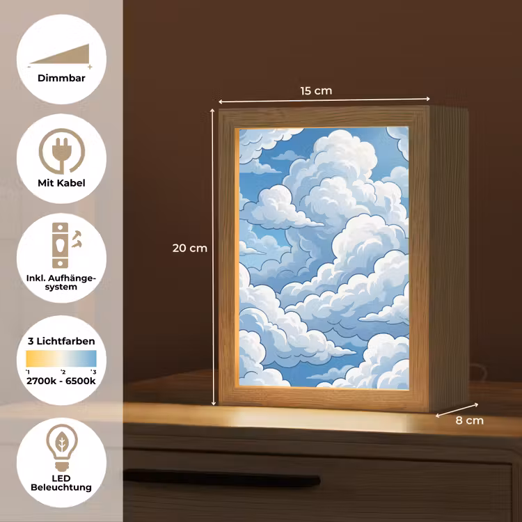 Wolken - Hemel - Abstract - Wit Light Box met kabel (Tafellamp) klein -USP_DE