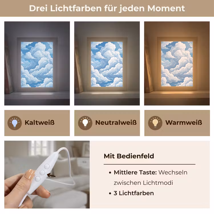 Wolken - Hemel - Abstract - Wit Light Box met kabel (Tafellamp) klein -USP_lichtkleurDE