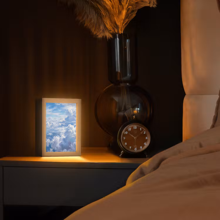 Wolken - Lucht - Natuur - Abstract - Blauw Light Box met kabel (Tafellamp) klein -sfeer1