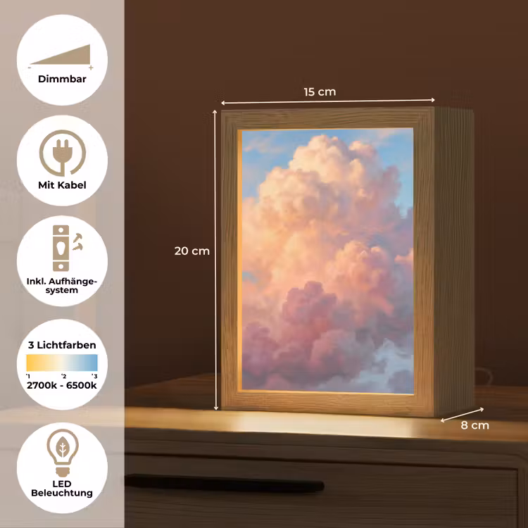 Wolken - Lucht - Natuur - Abstract - Kleurrijk Light Box met kabel (Tafellamp) klein -USP_DE