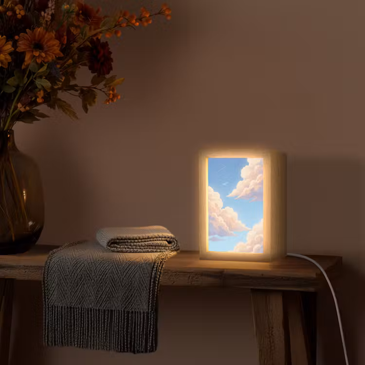 Wolken - Lucht - Natuur - Blauw Light Box met kabel (Tafellamp) klein -sfeer4