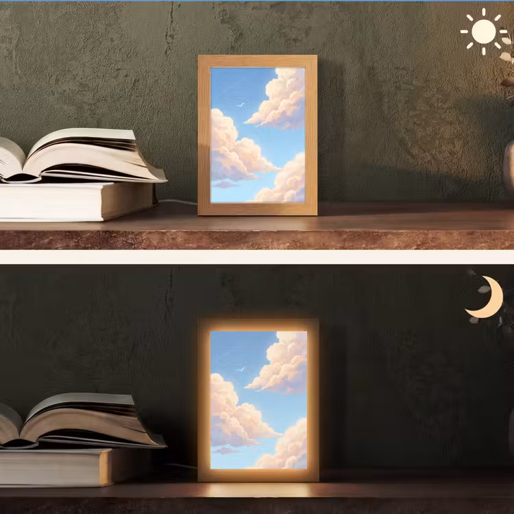 Wolken - Lucht - Natuur - Blauw Light Box met kabel (Tafellamp) klein -sfeer3