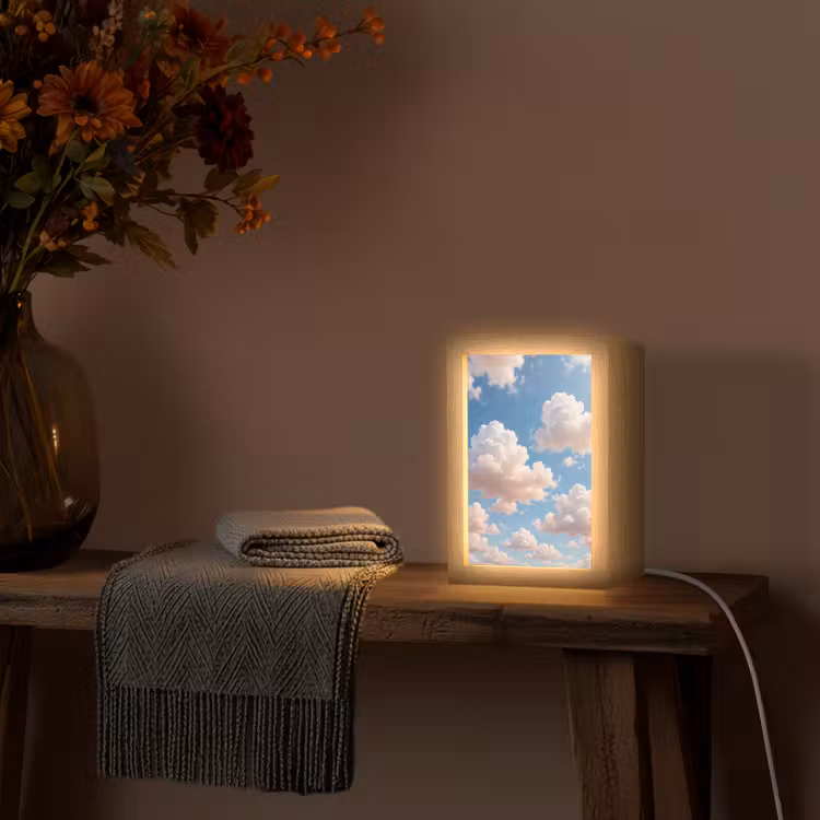 Wolken - Hemel - Natuur - Licht - Blauw Light Box met kabel (Tafellamp) klein -sfeer4