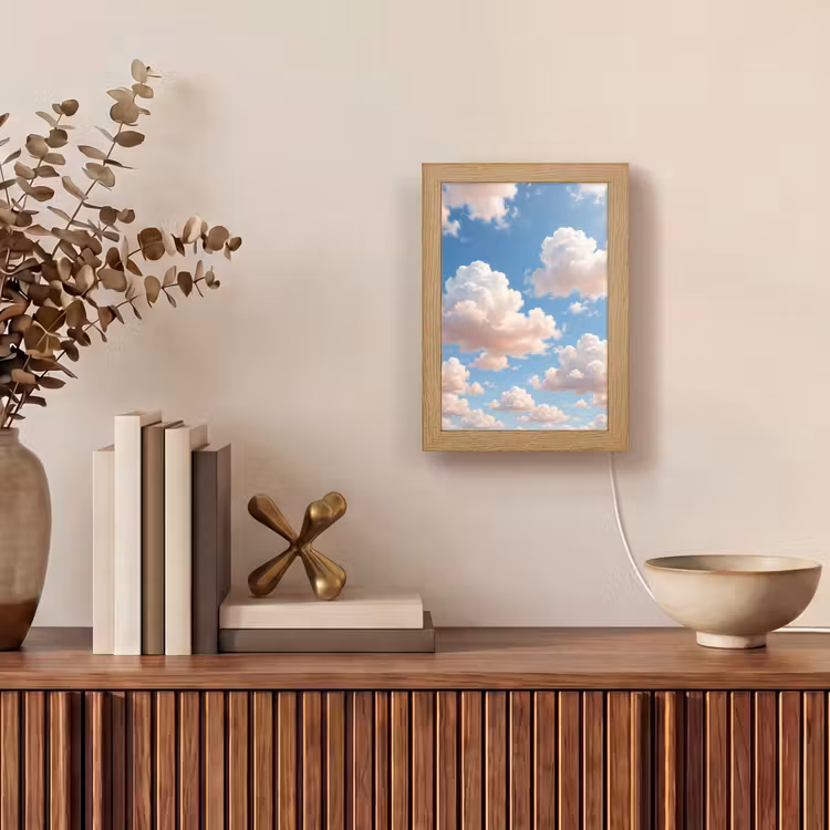 Wolken - Hemel - Natuur - Licht - Blauw Light Box met kabel (Tafellamp) klein -sfeer2