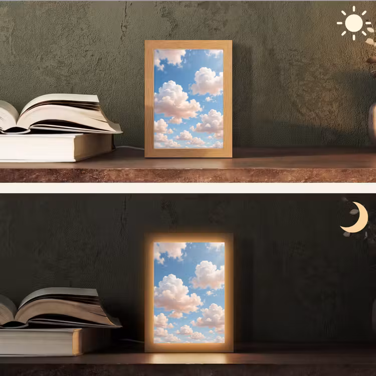 Wolken - Hemel - Natuur - Licht - Blauw Light Box met kabel (Tafellamp) klein -sfeer3