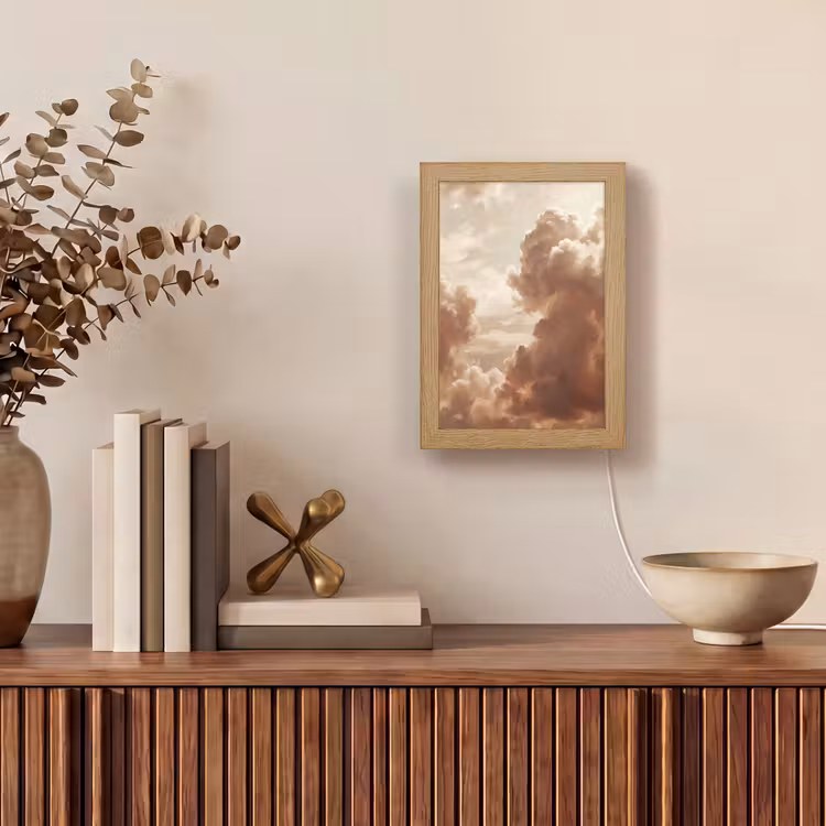 Wolken - Lucht - Natuur - Modern - Bruin Light Box met kabel (Tafellamp) klein -sfeer2