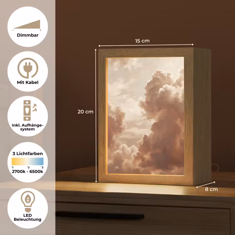 Wolken - Lucht - Natuur - Modern - Bruin Light Box met kabel (Tafellamp) klein -USP_DE