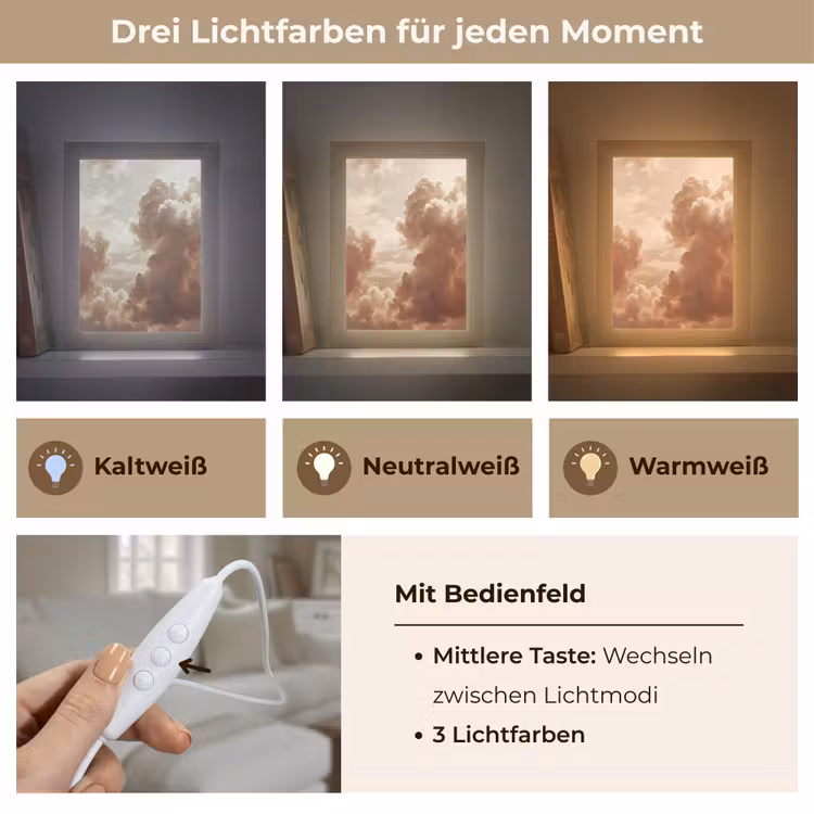 Wolken - Lucht - Natuur - Modern - Bruin Light Box met kabel (Tafellamp) klein -USP_lichtkleurDE