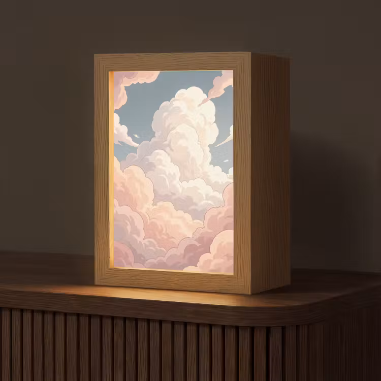 Wolken - Lucht - Natuur - Pastel - Roze Light Box met kabel (Tafellamp) klein -z3d_website