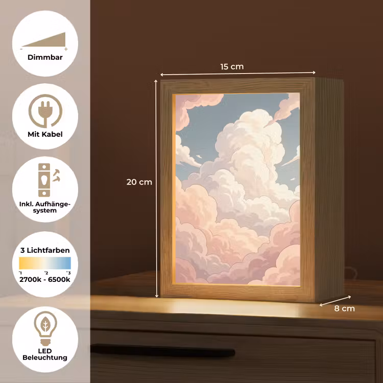 Wolken - Lucht - Natuur - Pastel - Roze Light Box met kabel (Tafellamp) klein -USP_DE
