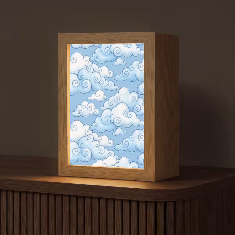 Wolken - Patroon - Hemel - Illustratie - Wit Light Box met kabel (Tafellamp) klein -z3d_website