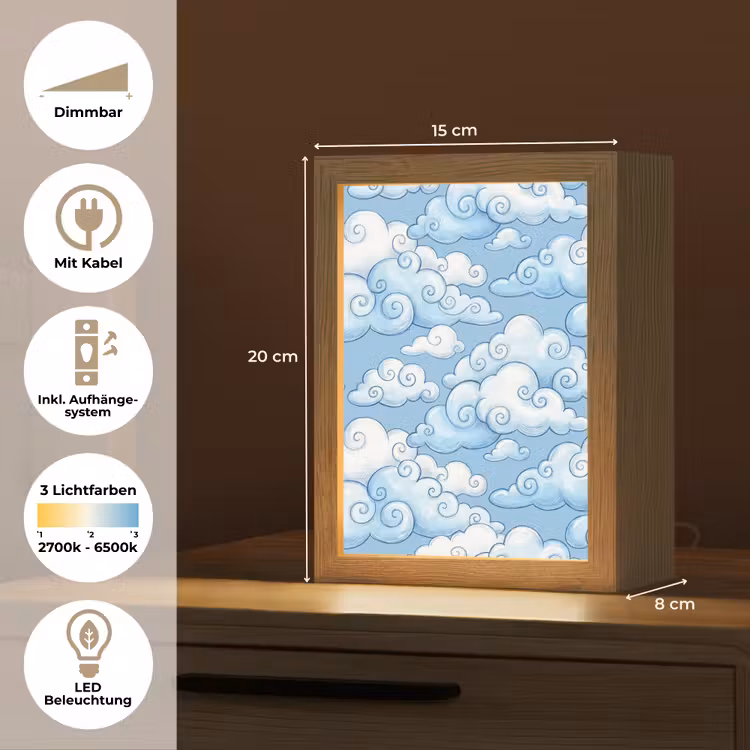 Wolken - Patroon - Hemel - Illustratie - Wit Light Box met kabel (Tafellamp) klein -USP_DE
