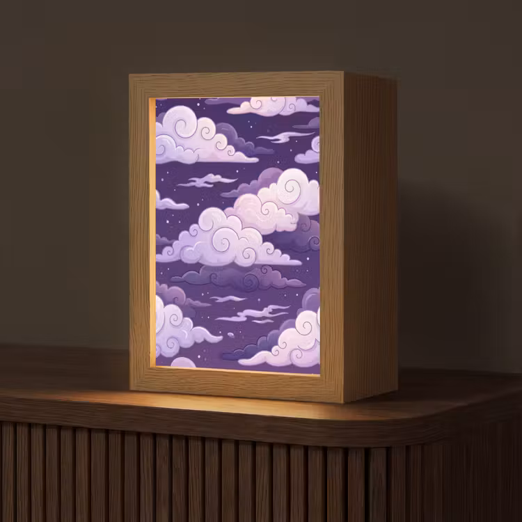 Wolken - Nacht - Natuur - Abstract - Paars Light Box met kabel (Tafellamp) klein -z3d_website