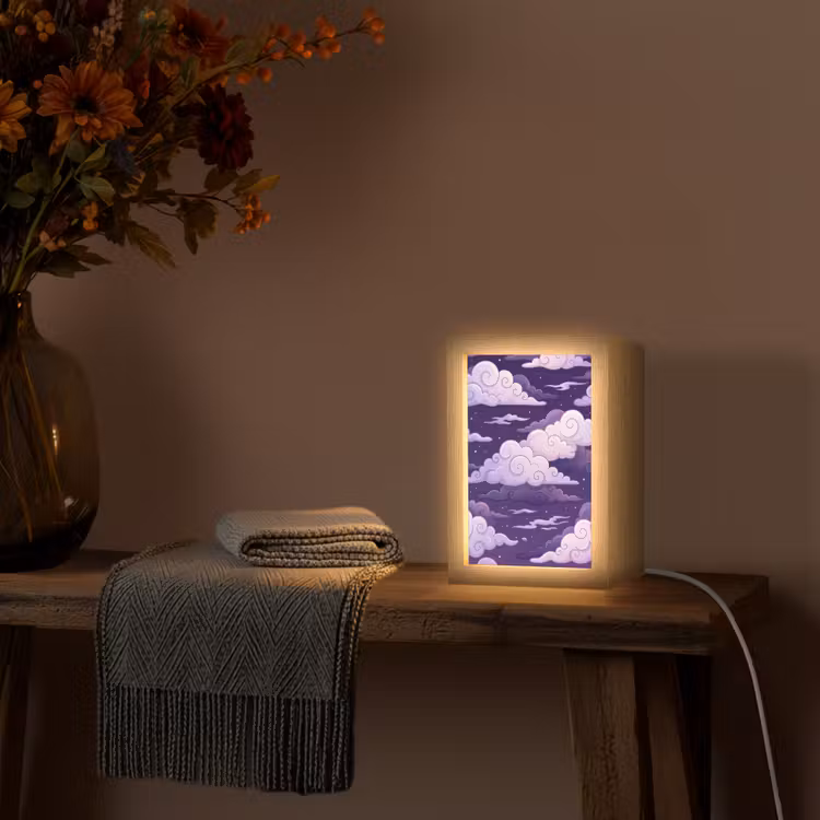 Wolken - Nacht - Natuur - Abstract - Paars Light Box met kabel (Tafellamp) klein -sfeer4