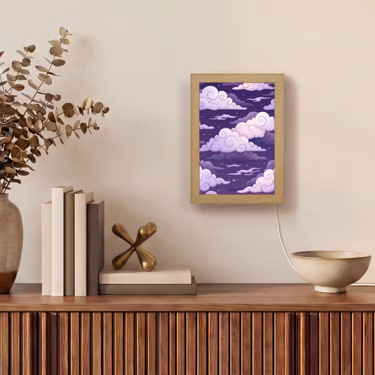 Wolken - Nacht - Natuur - Abstract - Paars Light Box met kabel (Tafellamp) klein -sfeer2