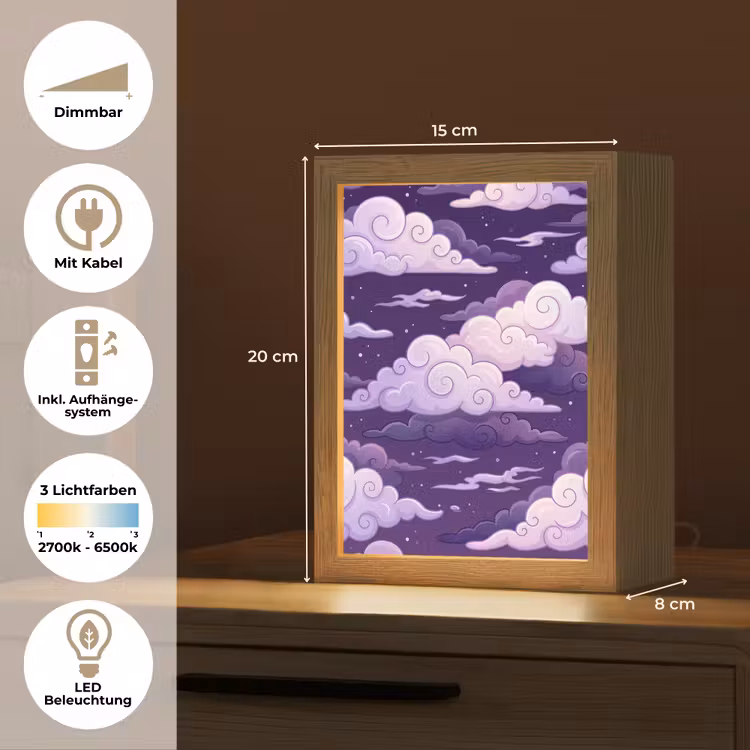 Wolken - Nacht - Natuur - Abstract - Paars Light Box met kabel (Tafellamp) klein -USP_DE