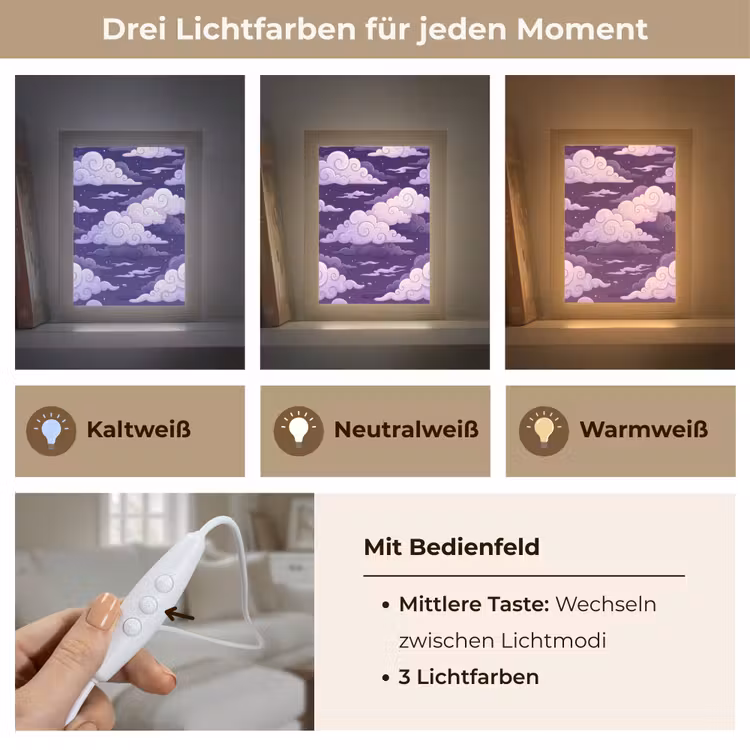 Wolken - Nacht - Natuur - Abstract - Paars Light Box met kabel (Tafellamp) klein -USP_lichtkleurDE