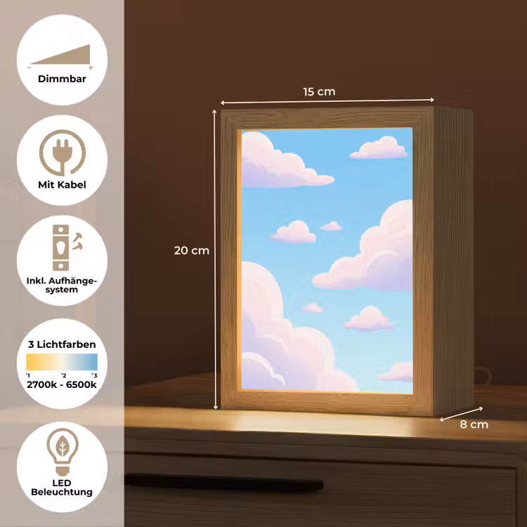 Wolken - Roze - Blauw - Natuur - Modern Light Box met kabel (Tafellamp) klein -USP_DE