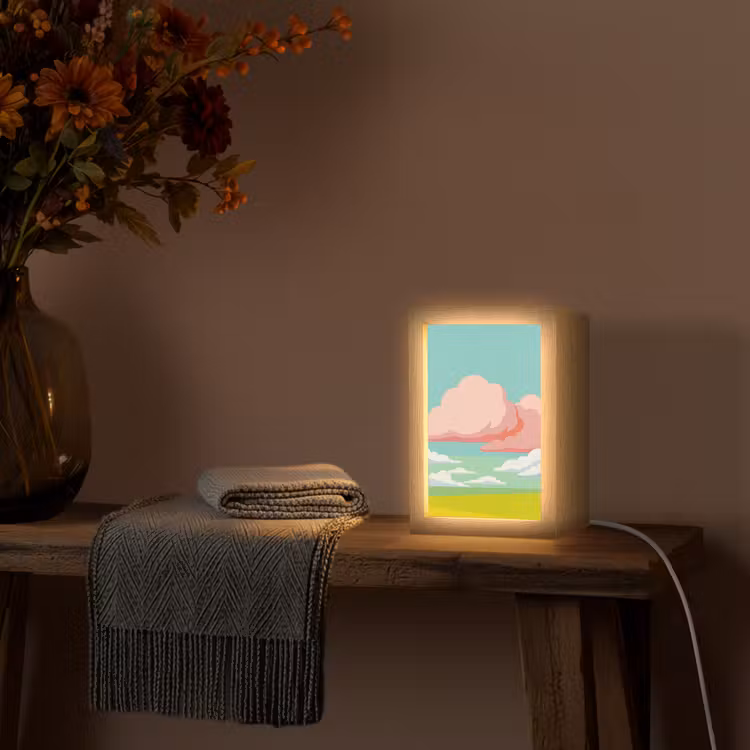 Wolken - Roze - Natuur - Modern - Pastel Light Box met kabel (Tafellamp) klein -sfeer4