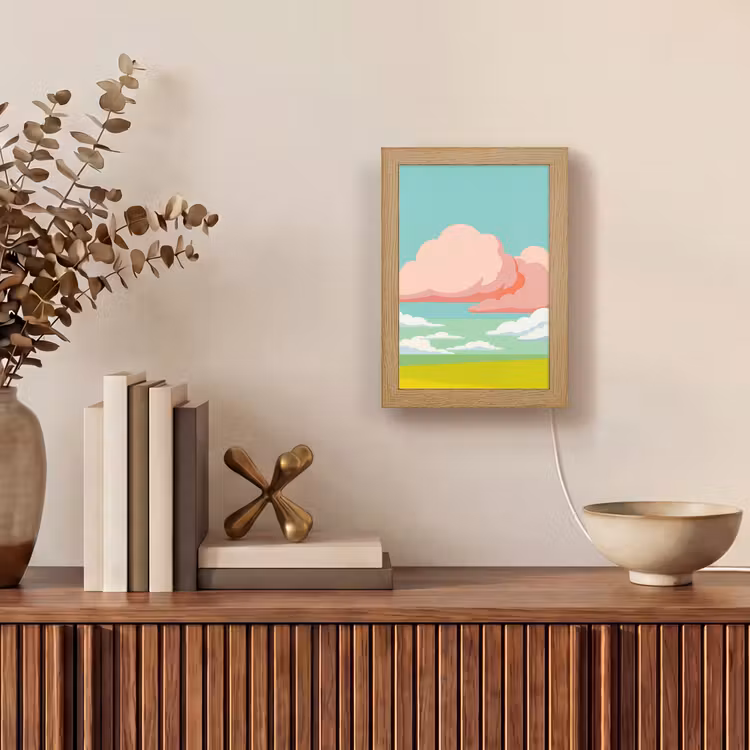 Wolken - Roze - Natuur - Modern - Pastel Light Box met kabel (Tafellamp) klein -sfeer2