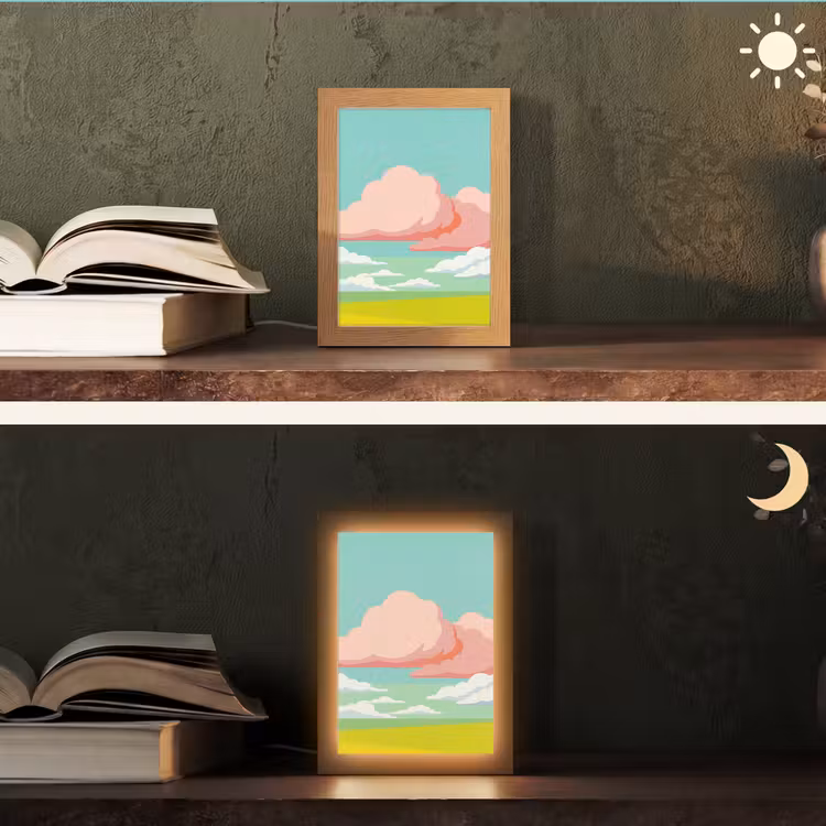 Wolken - Roze - Natuur - Modern - Pastel Light Box met kabel (Tafellamp) klein -sfeer3