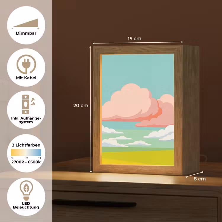 Wolken - Roze - Natuur - Modern - Pastel Light Box met kabel (Tafellamp) klein -USP_DE