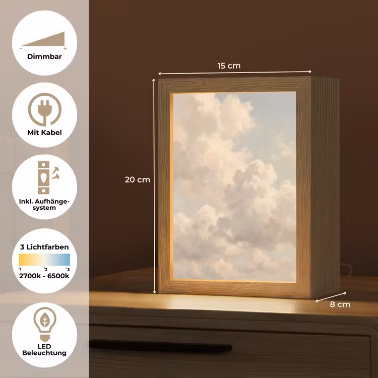 Wolken - Zacht - Natuur - Klassiek - Beige Light Box met kabel (Tafellamp) klein -USP_DE