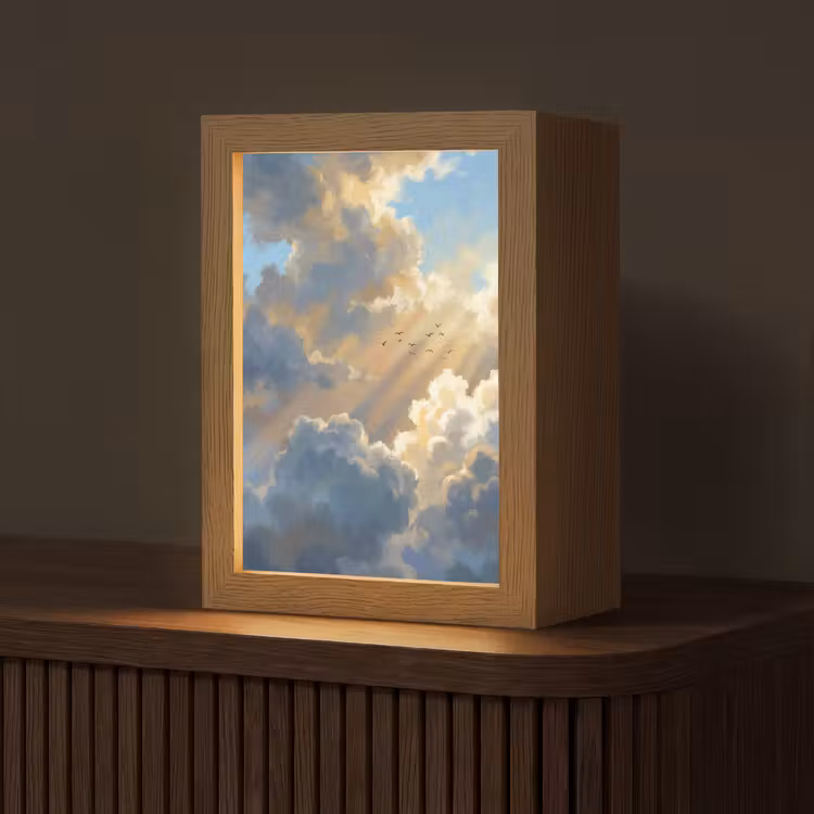 Wolken - Zonnestralen - Natuur - Abstract - Blauw Light Box met kabel (Tafellamp) klein -z3d_website