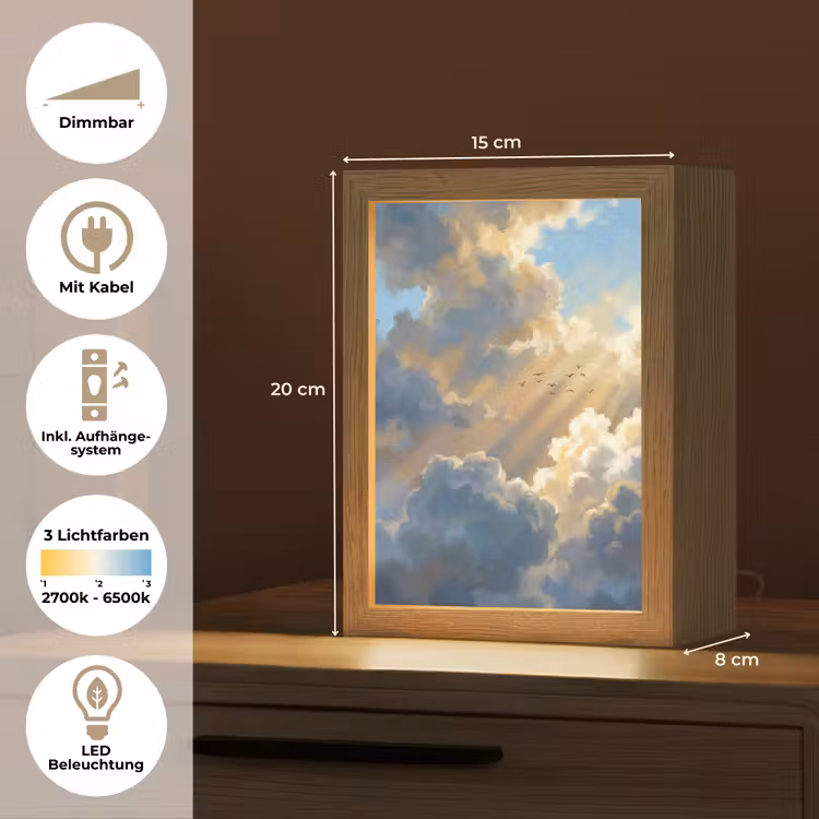 Wolken - Zonnestralen - Natuur - Abstract - Blauw Light Box met kabel (Tafellamp) klein -USP_DE